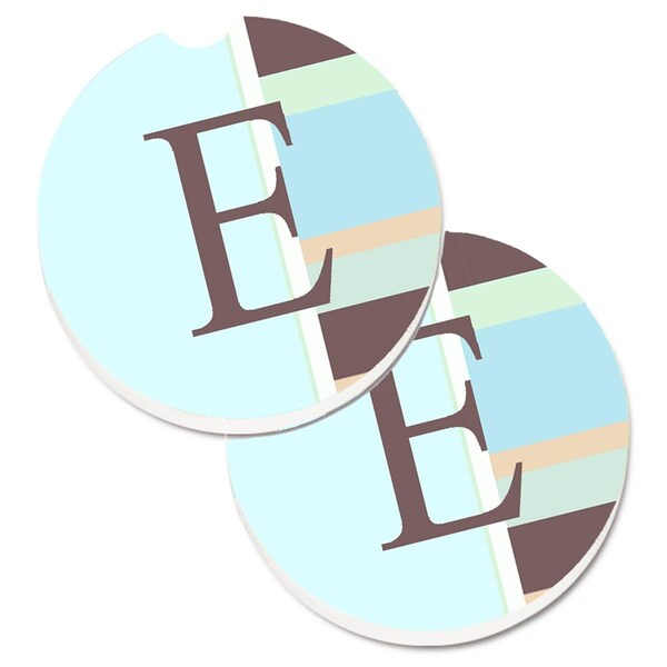 Carolines Treasures Letter E Initial Monogram Blue Stripes Cup Holder Car Coaster, 2PK CJ1003-ECARC - main